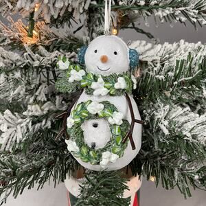 Christmas Ornament- Snowman With Green Scarf And Wreath Christmas Ornament